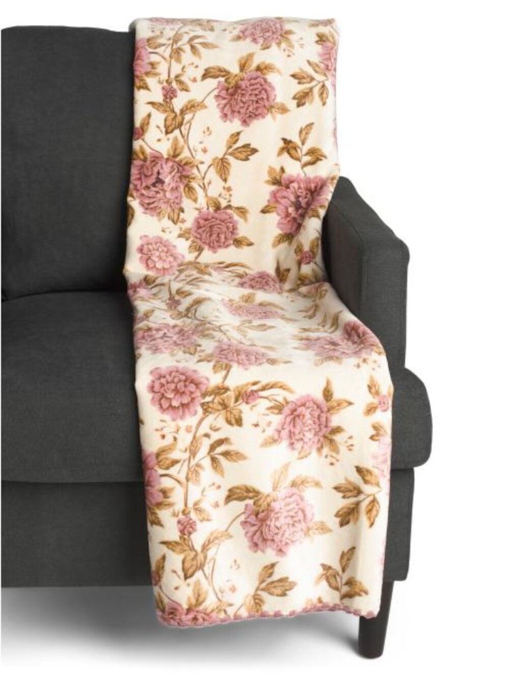 SANDERSON Peony Tree Floral Print Reversible Plush Throw